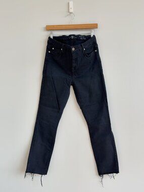 7 For All Mankind High Waist Skinny Jeans | Size 29 | Raw Hem Black
